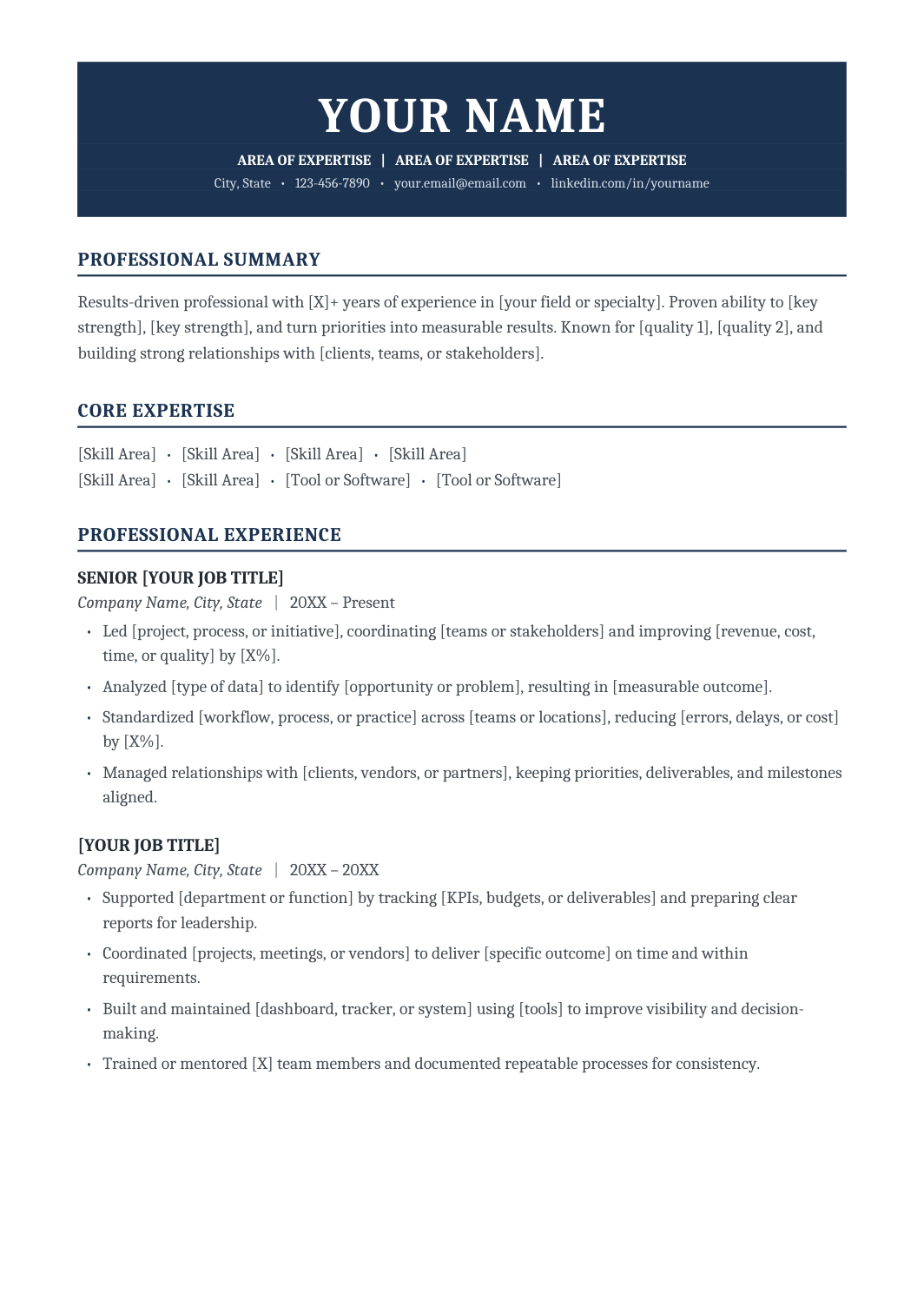 2 Page Resume template for Google Docs and Word