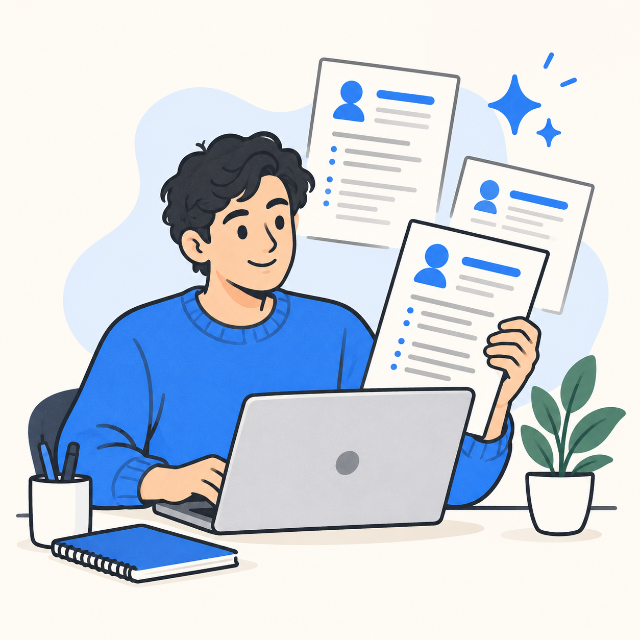 Illustration of a creator working on resume templates