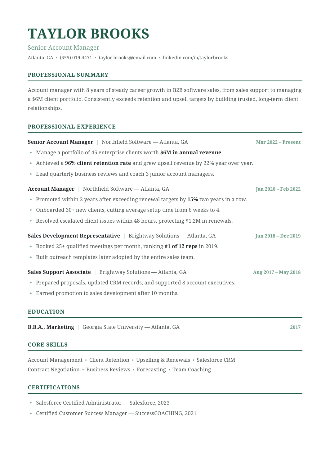 Account Manager Resume template for Google Docs and Word