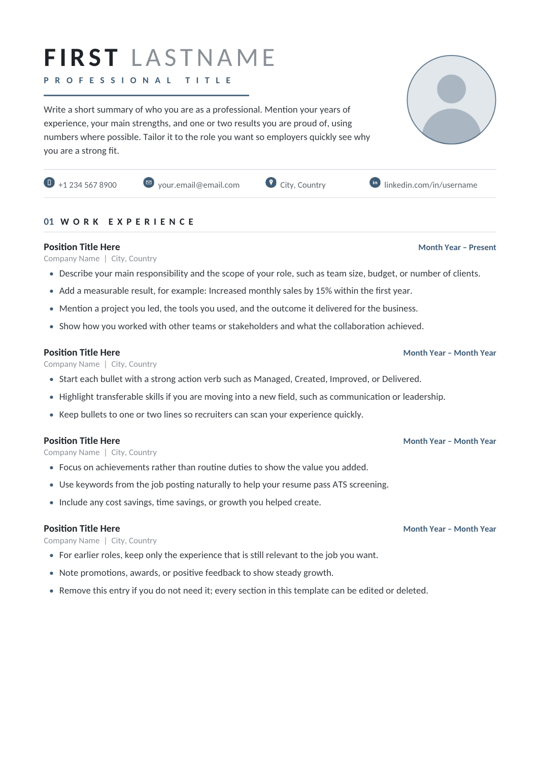 ATS Resume Template with Photo for Google Docs and Word