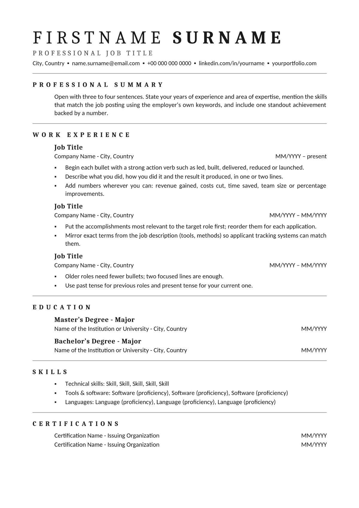 Clean Resume Template for Google Docs and Word