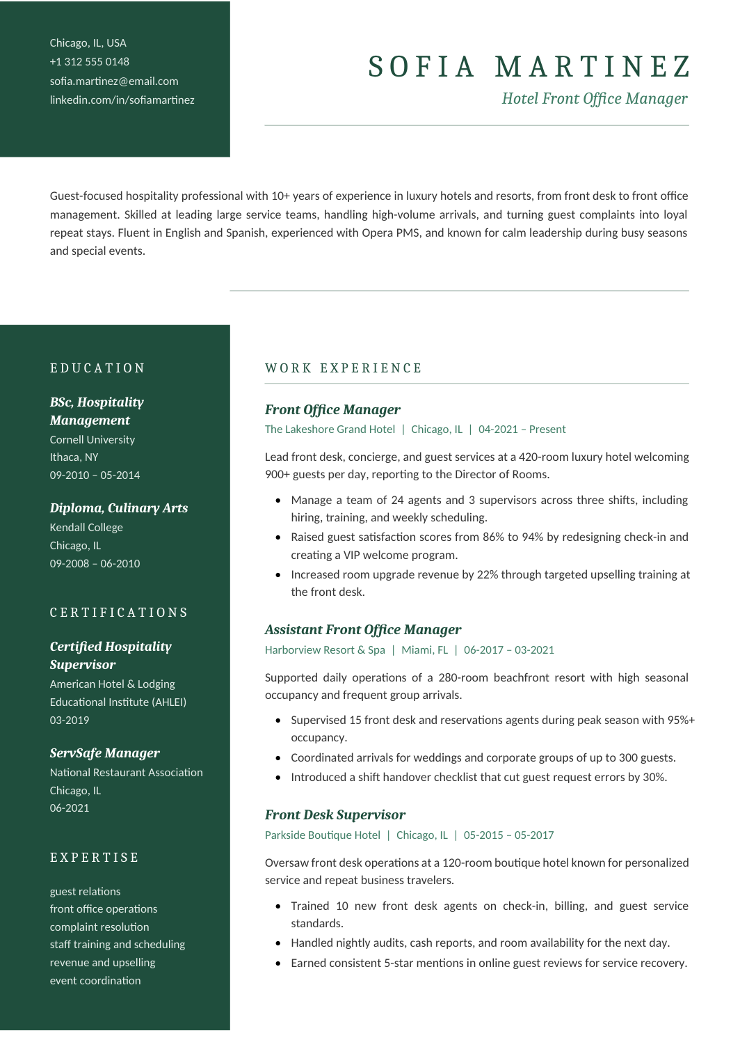 Colorful Professional Resume Template with green sidebar