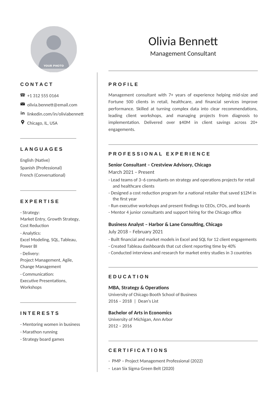 Consultant Resume template for Google Docs and Word