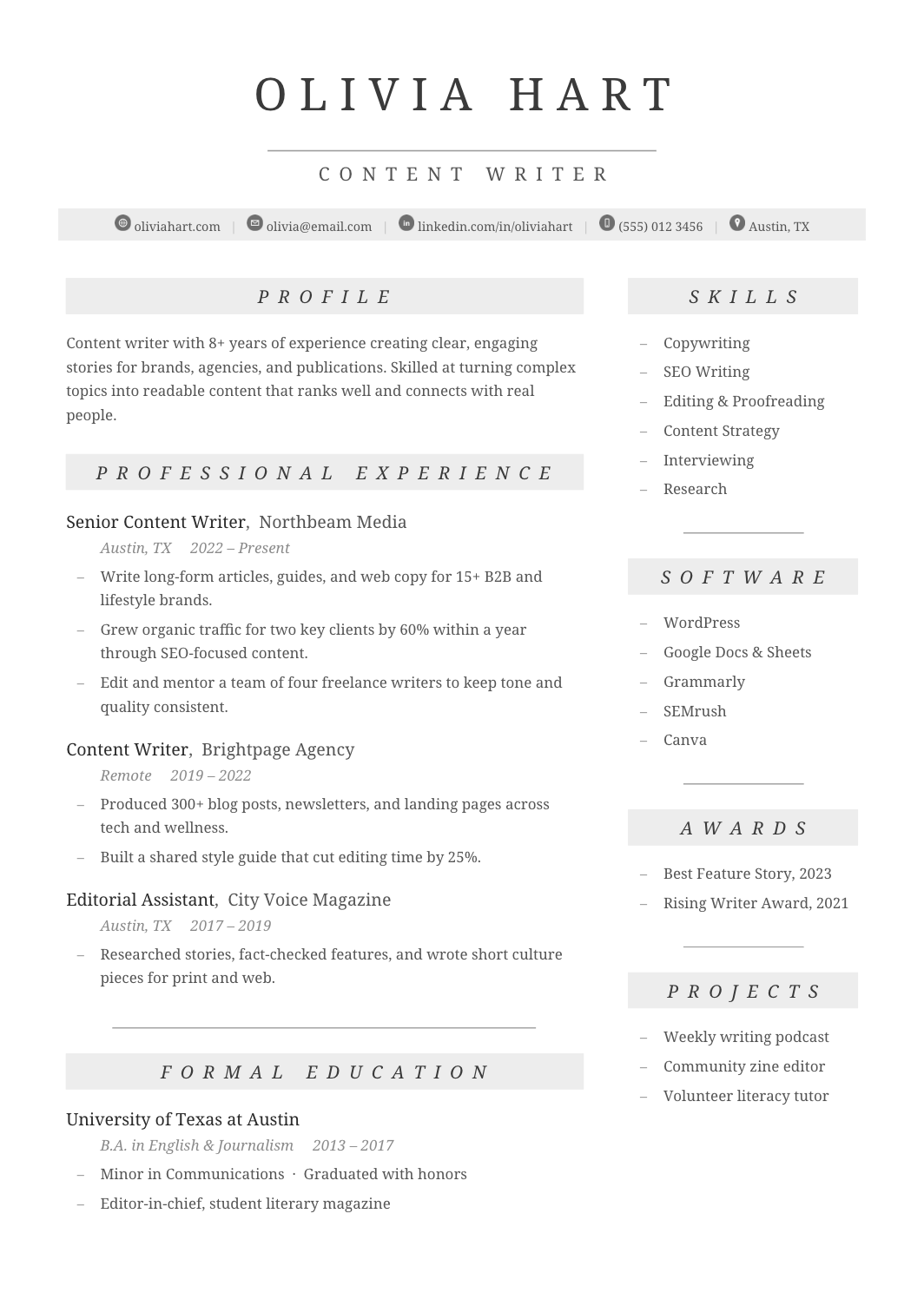 Elegant 2-Column Resume template for Google Docs and Word