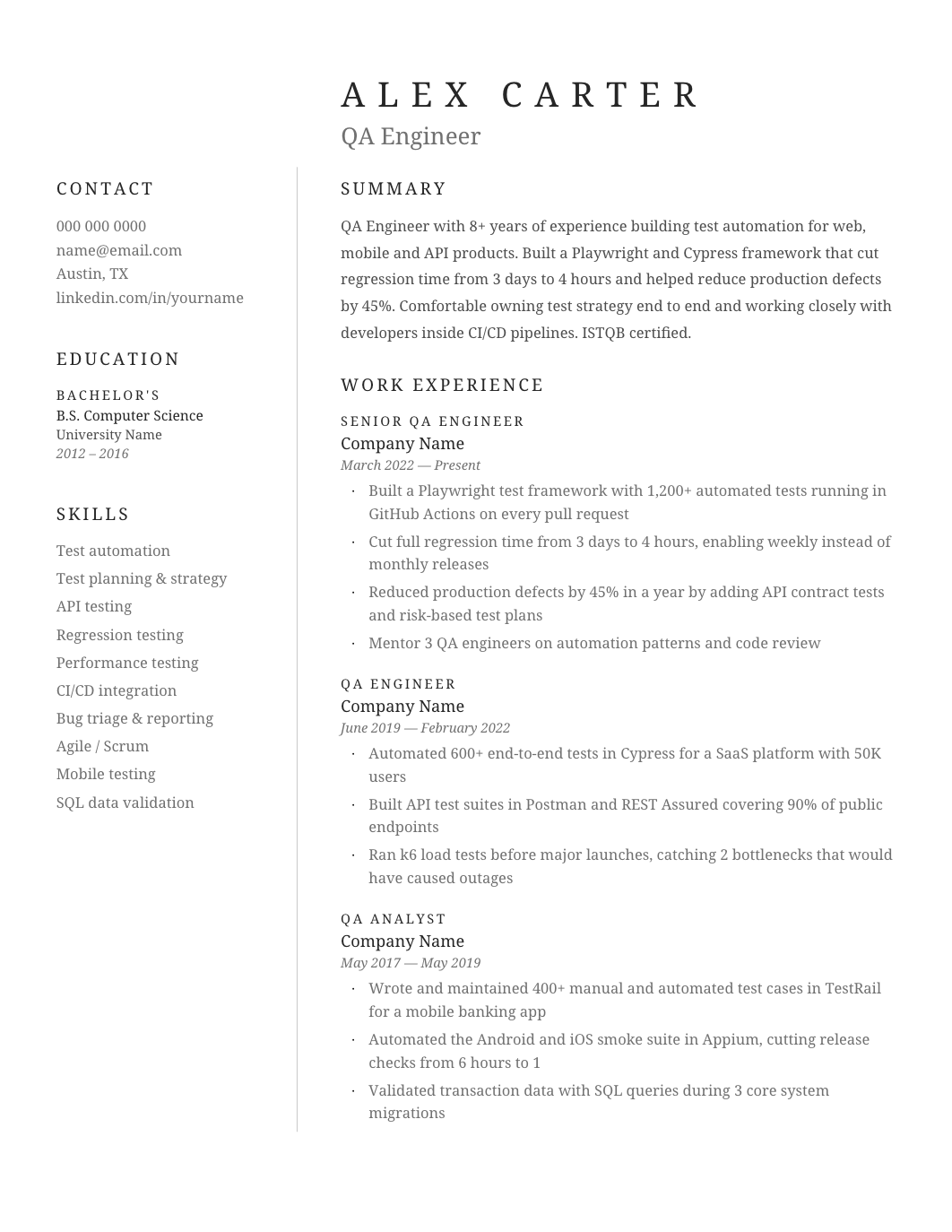 Elegant Two-Column Resume template for Google Docs and Word