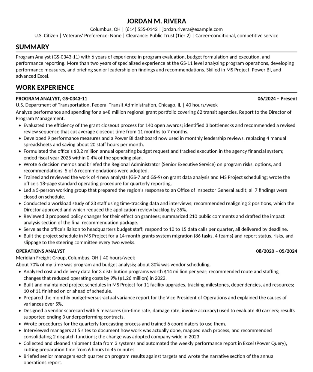 Federal Resume template for Google Docs and Word