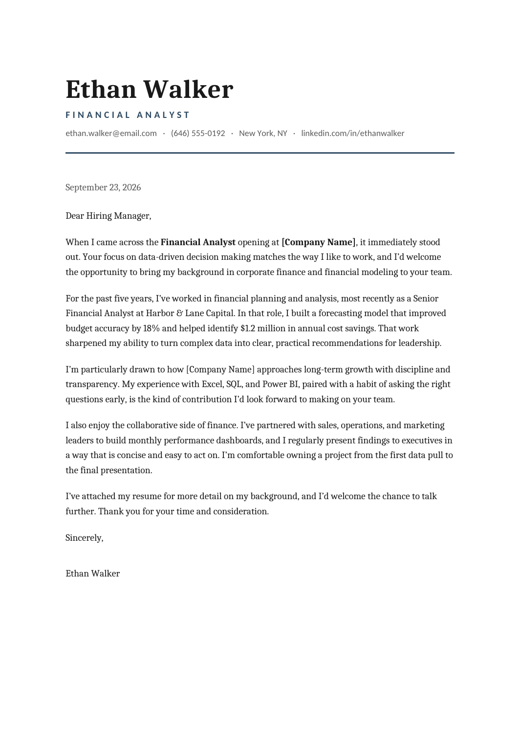 Financial Analyst Cover Letter Google Docs cover letter template