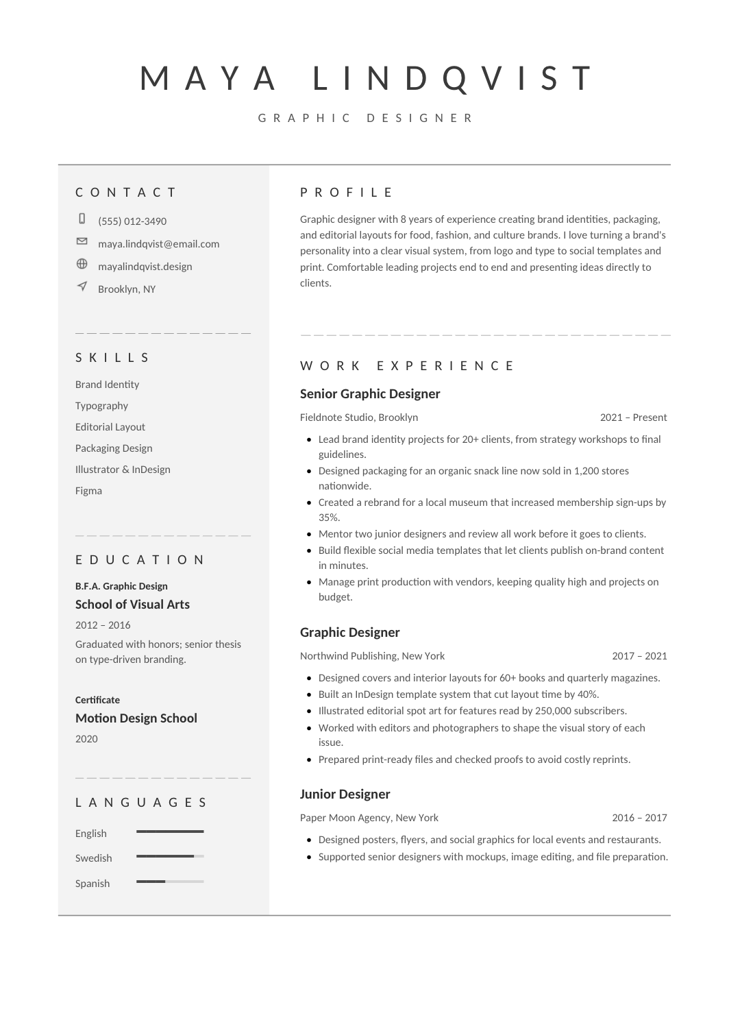 Graphic Designer Resume template for Google Docs and Word