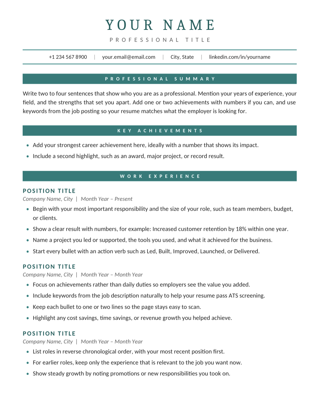 Green Resume template for Google Docs and Word