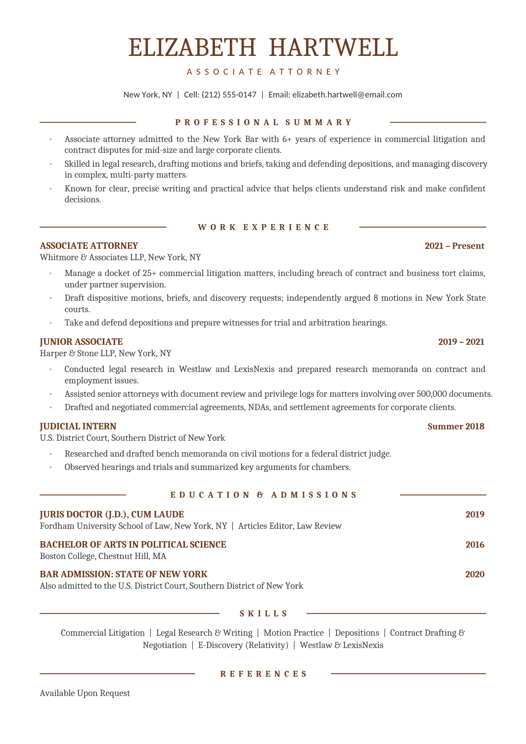 Legal Resume template for Google Docs and Word
