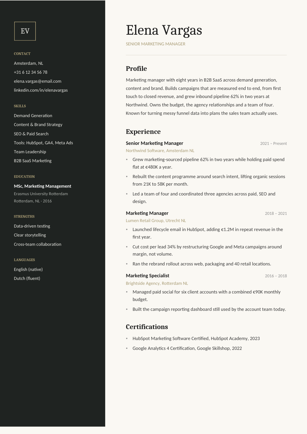 Marketing Resume template for Google Docs and Word