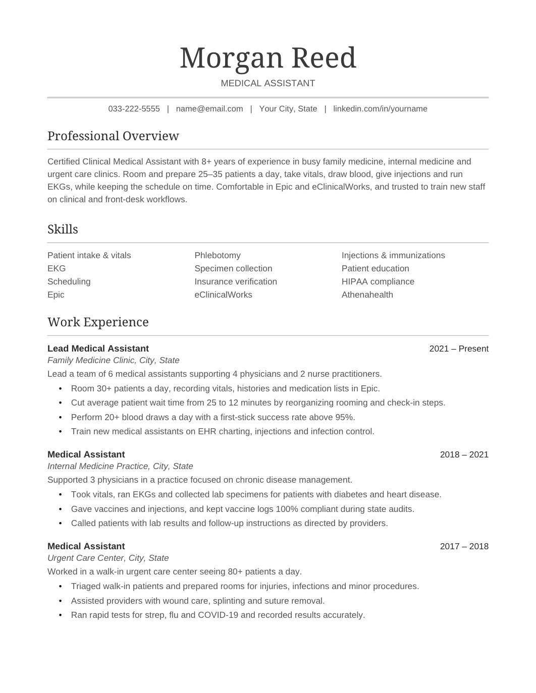Medical Assistant Resume template for Google Docs and Word