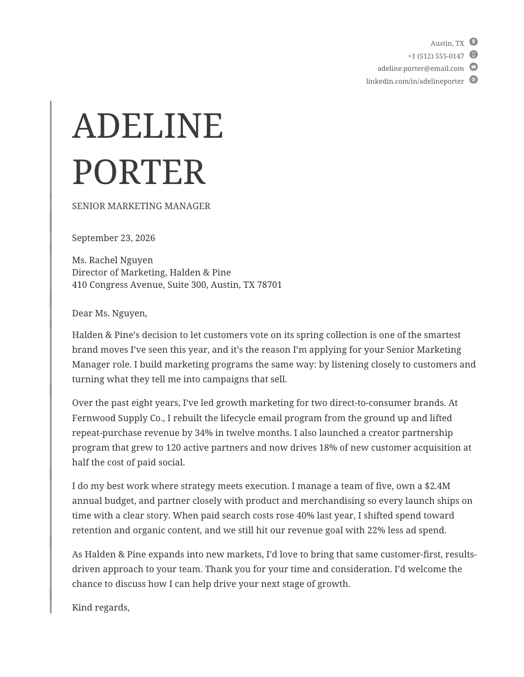 Modern Cover Letter Google Docs cover letter template