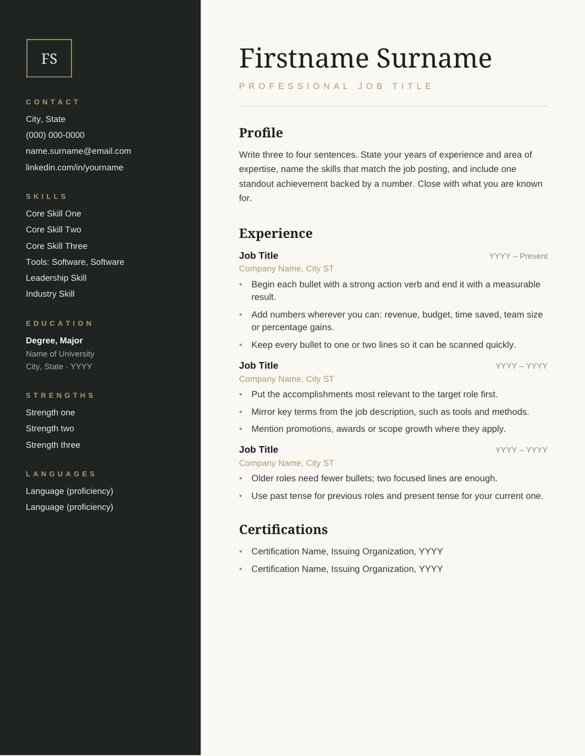 Modern Sidebar Resume template for Google Docs and Word