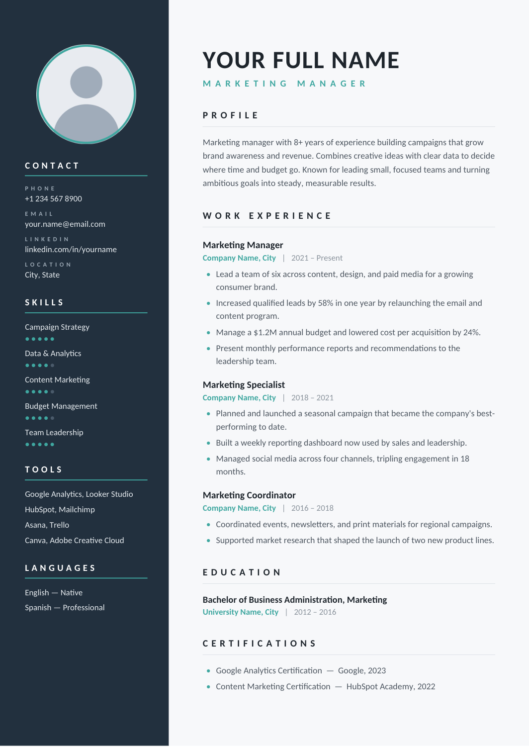 Navy Sidebar Resume with Photo