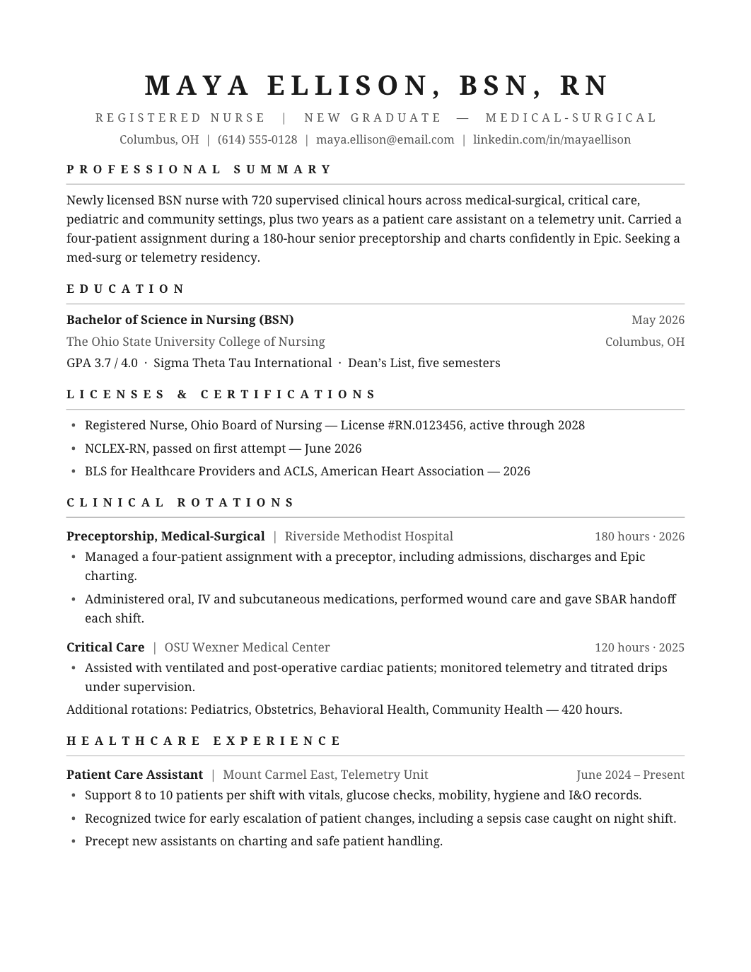New Grad Nurse Resume template for Google Docs and Word