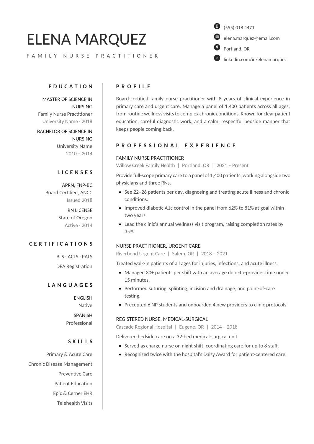 Nurse Practitioner Resume template for Google Docs and Word