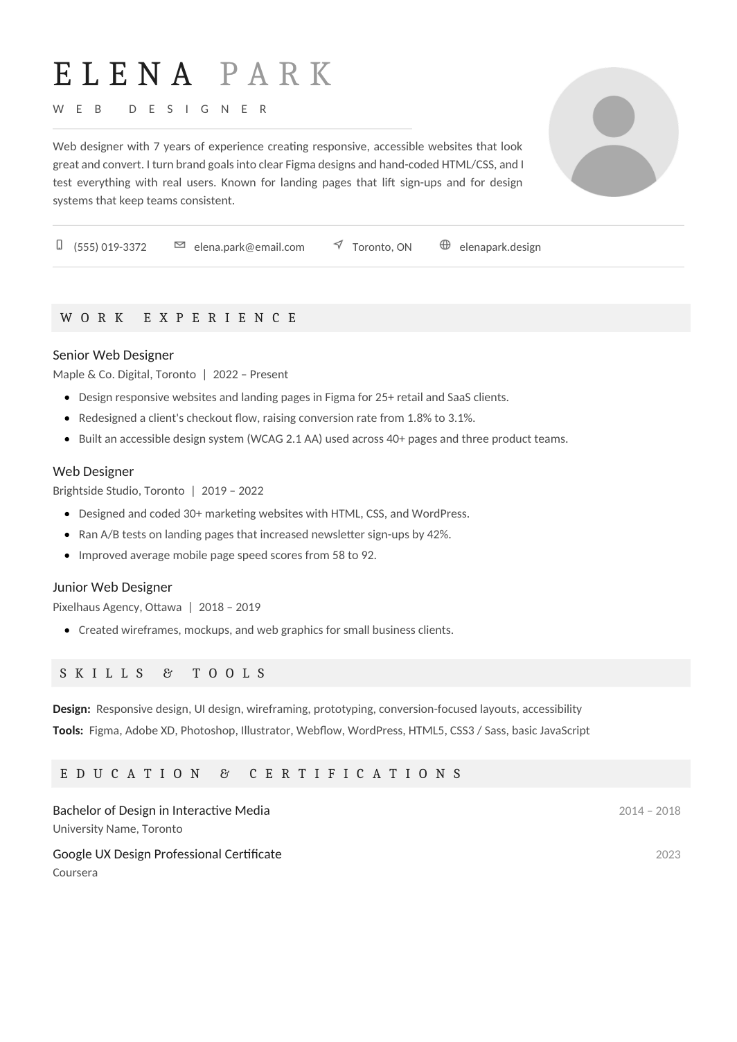 Photo Resume template for Google Docs and Word