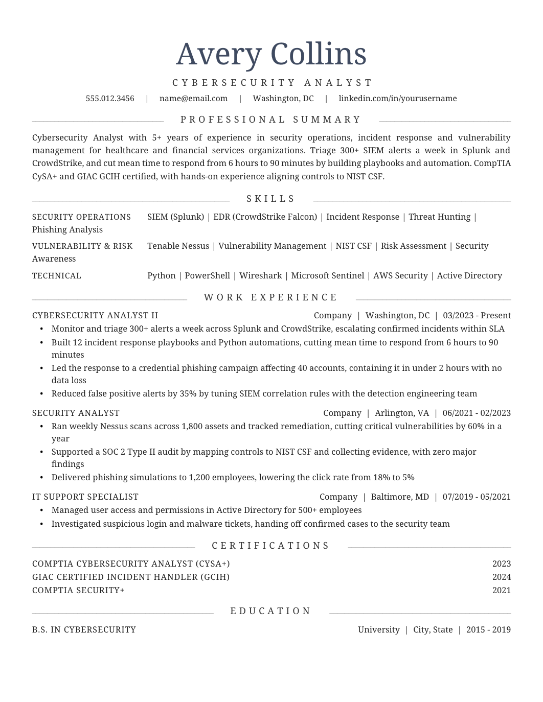 Professional Serif Resume template for Google Docs and Word