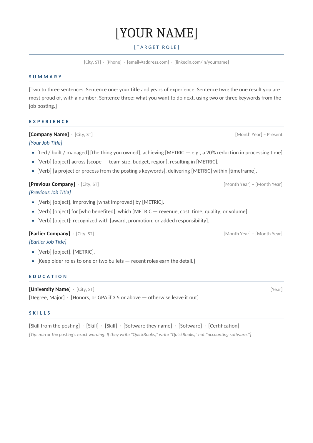 Simplest Resume Format template for Google Docs and Word