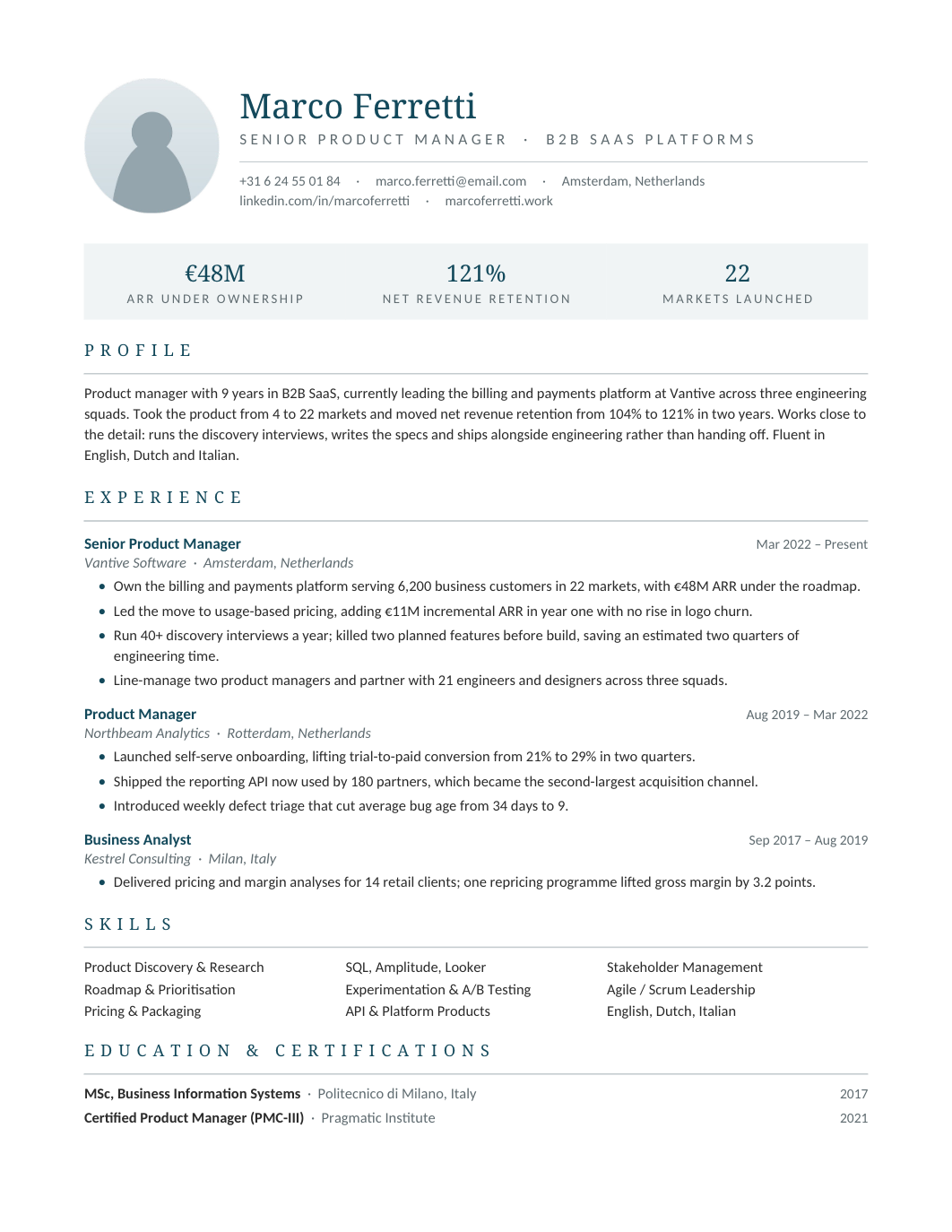 Stylish Resume Template with Photo for Google Docs and Word