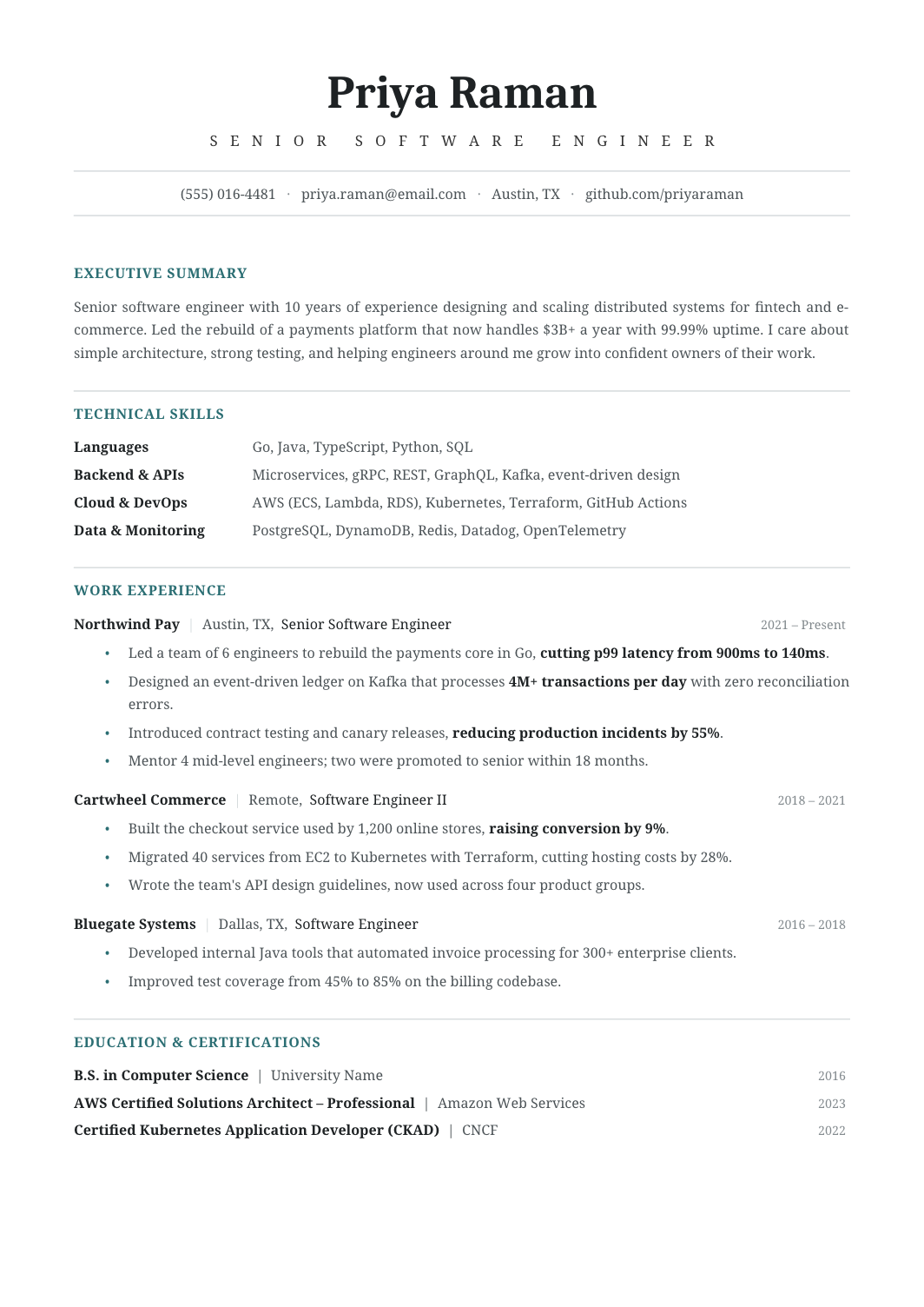 Universal Resume template for Google Docs and Word